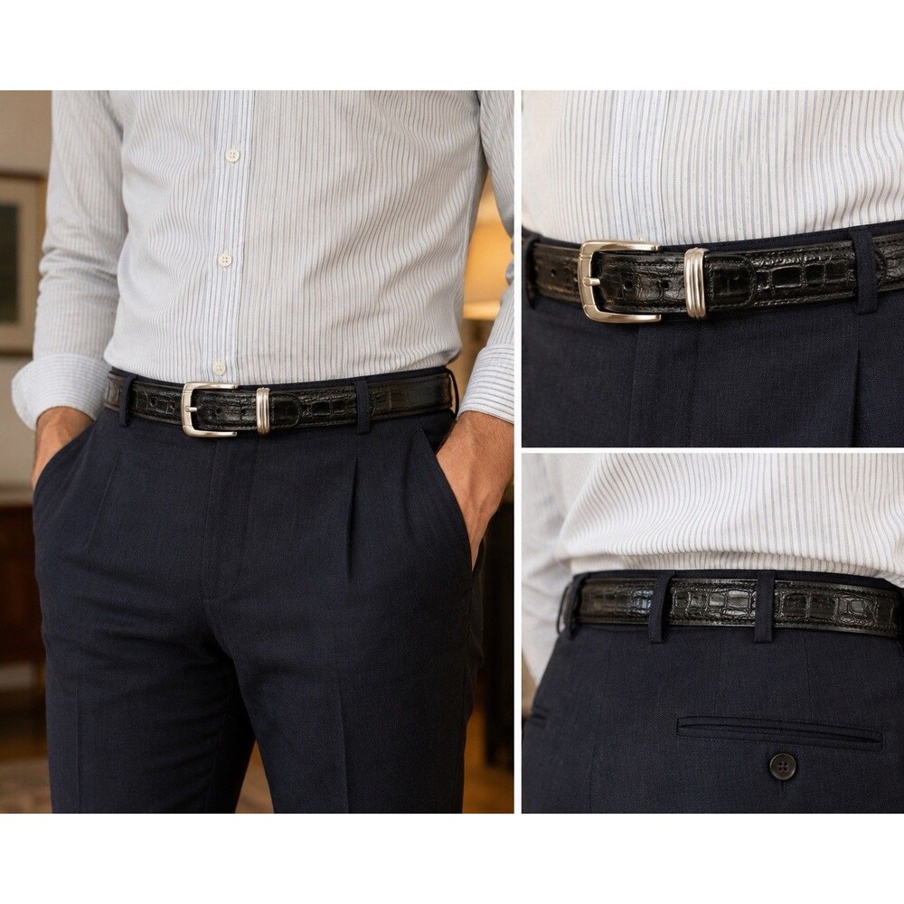 Vintage Mezlan Genuine Crocodile Leather Belt Black Sz 34 Made In Spain Luxury